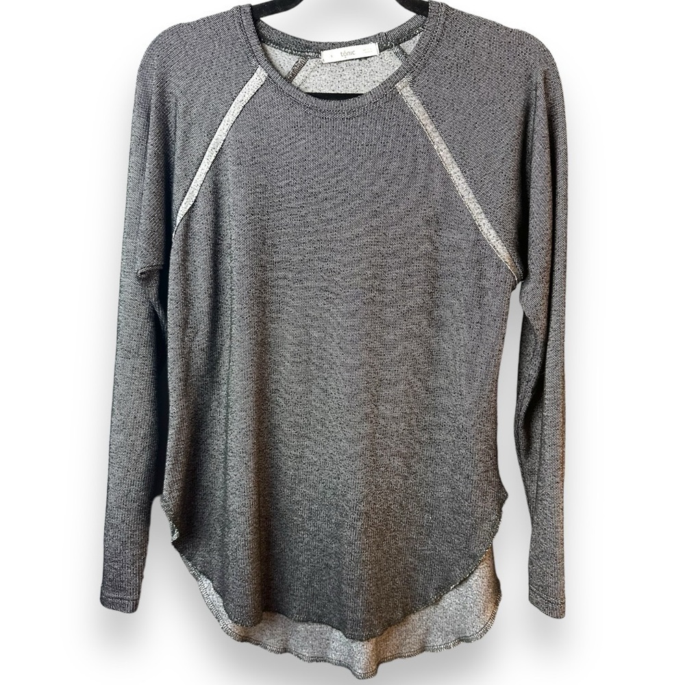 Luxury Athletic Gym Wear Tonic Active XS P2P 18"-22" GREY LS French Terry Tee
